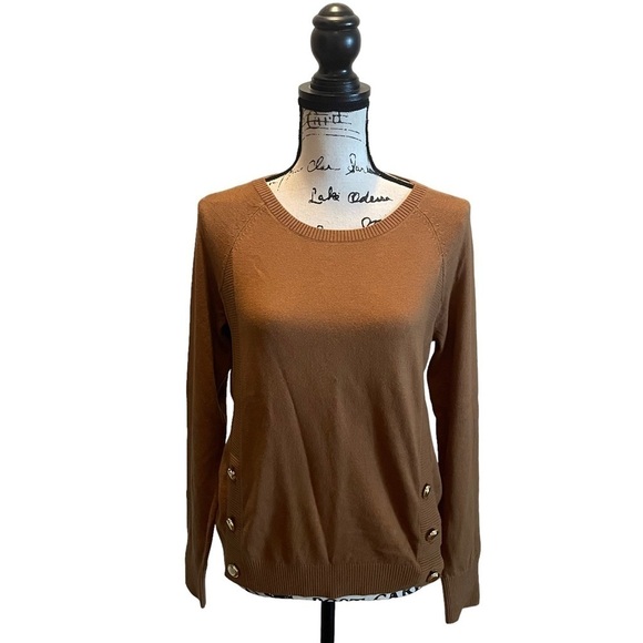 Talbots Side Button Sweater Crew Neck Sweater Chestnut Brown Size Small NWT - Picture 1 of 10